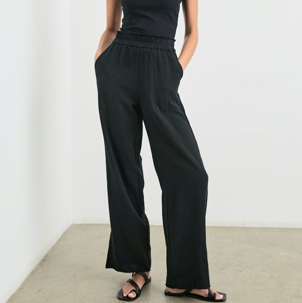 RAILS Leon Pants FULL LENGTH Black Organic Cotton Large